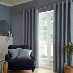 Budget π Churchgate Churchgate Swithland Herringbone Ashley Blue Eyelet Curtains β